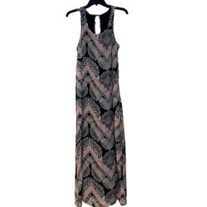 Beautiful patterned floor length dress Pink black white maxi